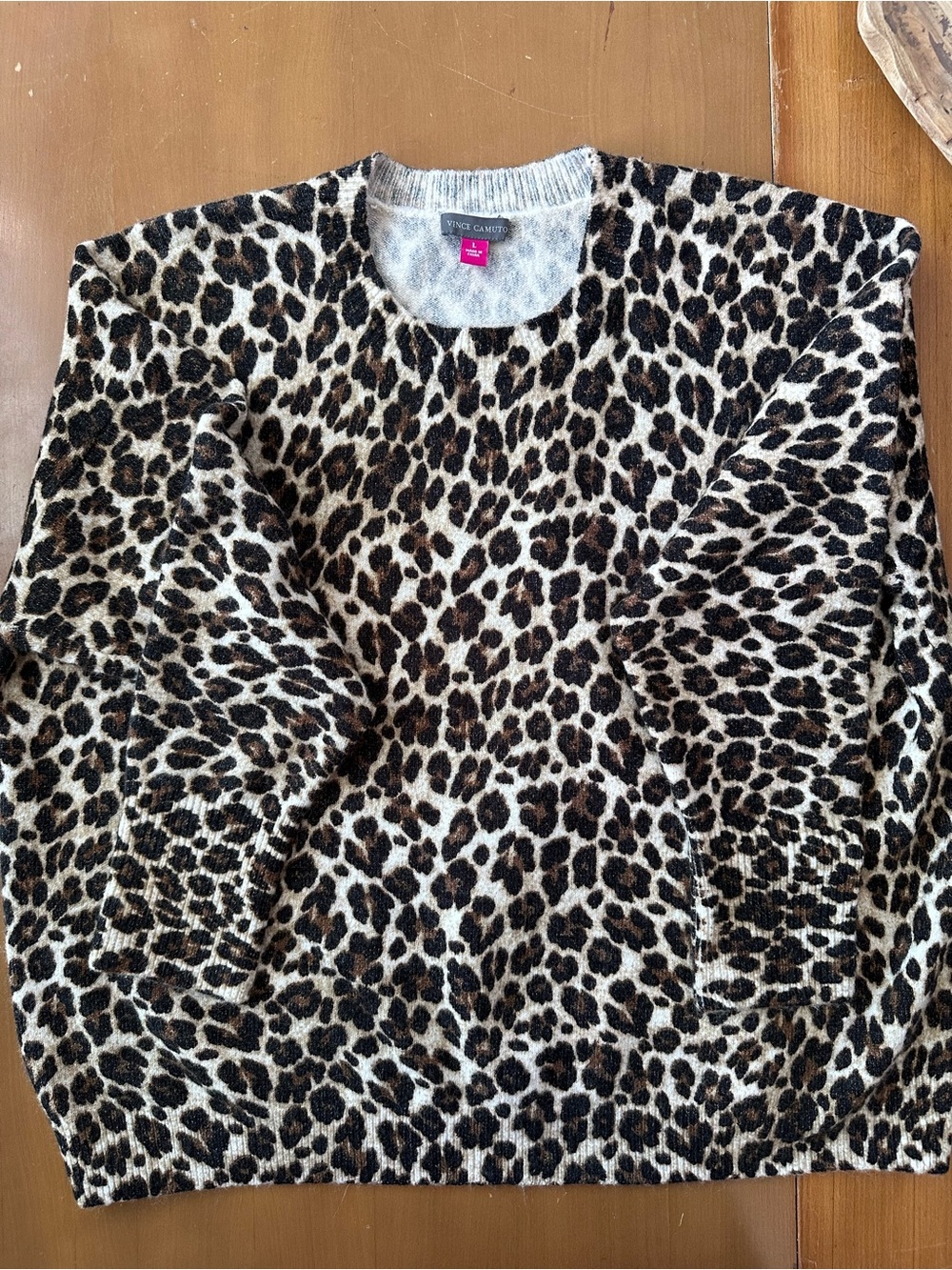 Vince Camuto Leopard Print Crew Sweater - Brown Black Cream